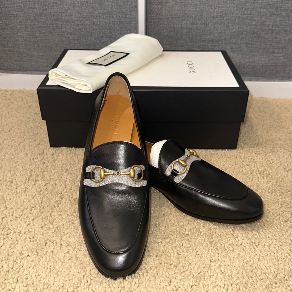 NEW Gucci Black Shiny Leather Jordaan Loafers